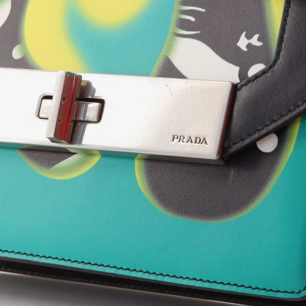 Prada Severine Chain Shoulder Bag Printed Leather Black, Print, Multicolor - Picture 7 of 10